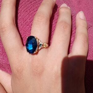 New blue ring size 7.5gold plated oval cut blue circo circony luxury s…